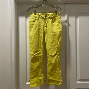 CAbi Kick Back Kick Flare Capri Jeans in Yellow Size 2